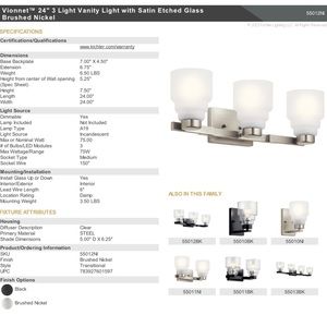 New Vionnet™ 24" 3 Light Vanity Light with Satin Etched Glass
Brushed Nickel